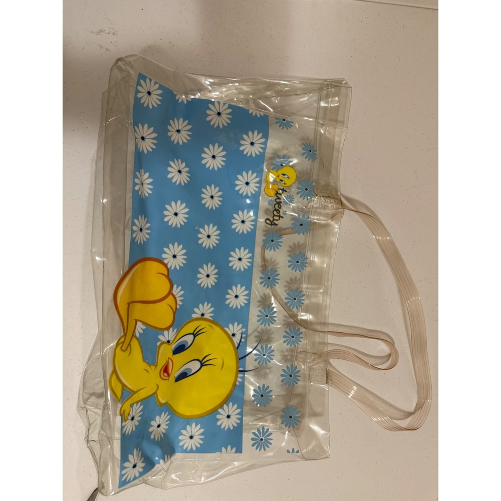 Vintage Looney Tunes Tweety Bird Clear PVC Tote Bag Daisy Floral Y2K Beach Bag